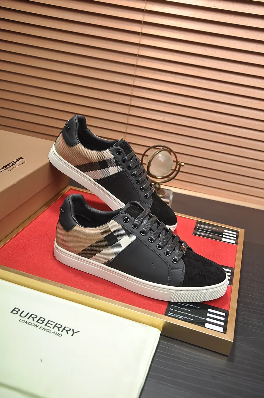 Men's shoes💰480💶[Burberry] (cowhide lining) classic low-top sneakers｜Imported cowhide with classic plaid fabric｜Cow leather lining｜Original outsole｜Fine workmanship and comfortable to wear Size: 38-44 (customized at 45)